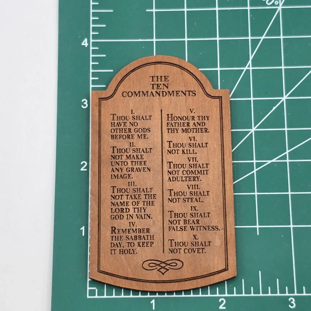 The Ten Commandments Wooden Wood Fridge‎ Magnet Vtg